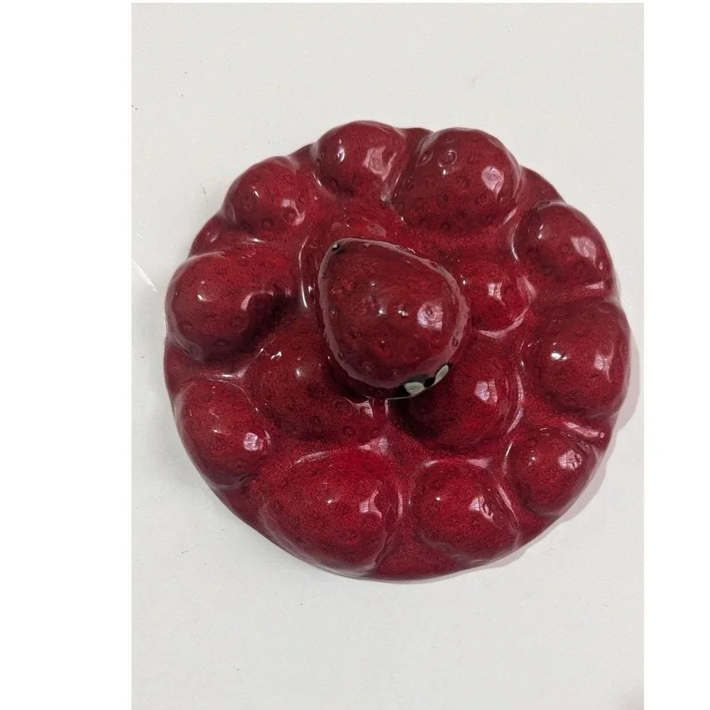 Vintage Portugal Ceramic Strawberry Canister Lid Replacement Red Fruit 6.5in